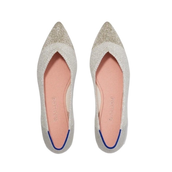 Rothy’s The Point Diamond Metallic Wedding Flats Cream Platinum Size 10.5 - Picture 1 of 12